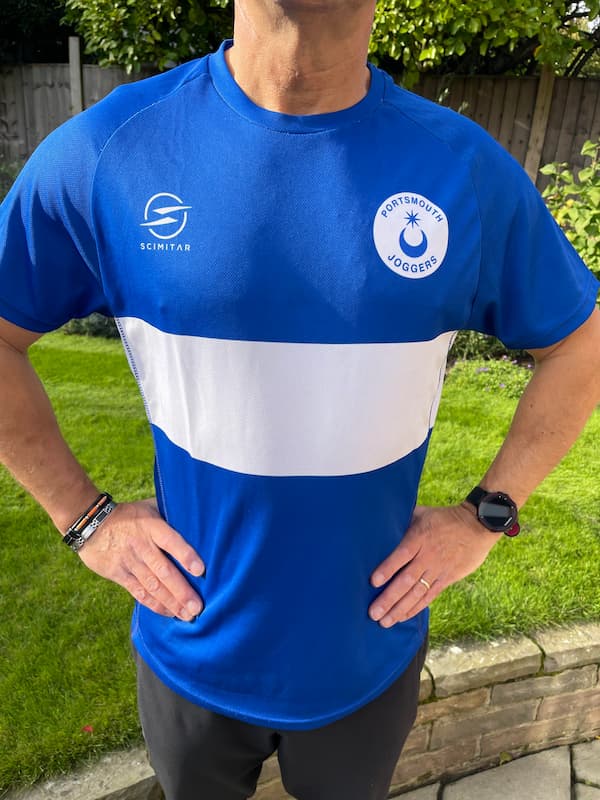 Blue and White Club T-Shirt (as viewed front)