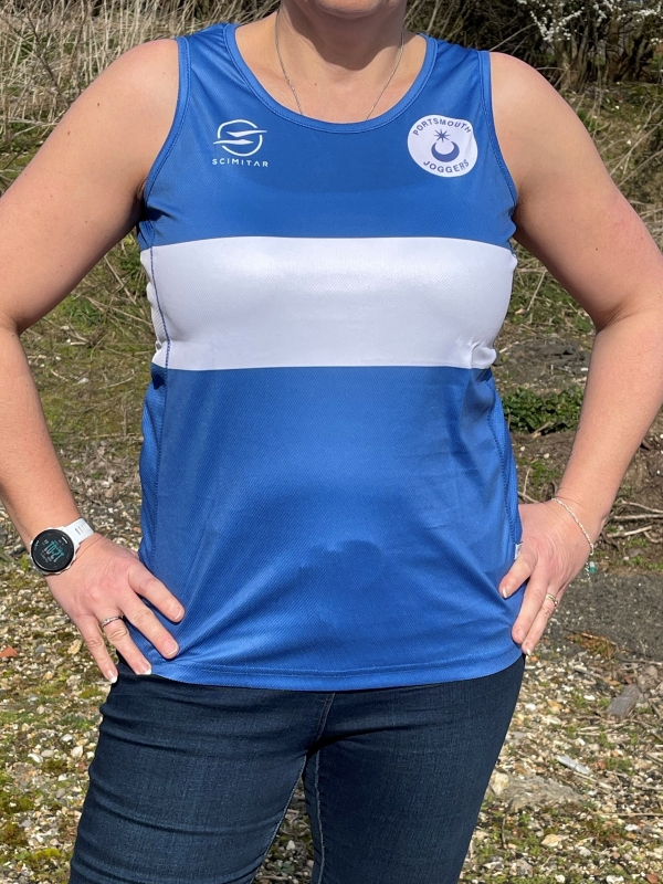 Blue and White Ladies Club Vest (as viewed front)