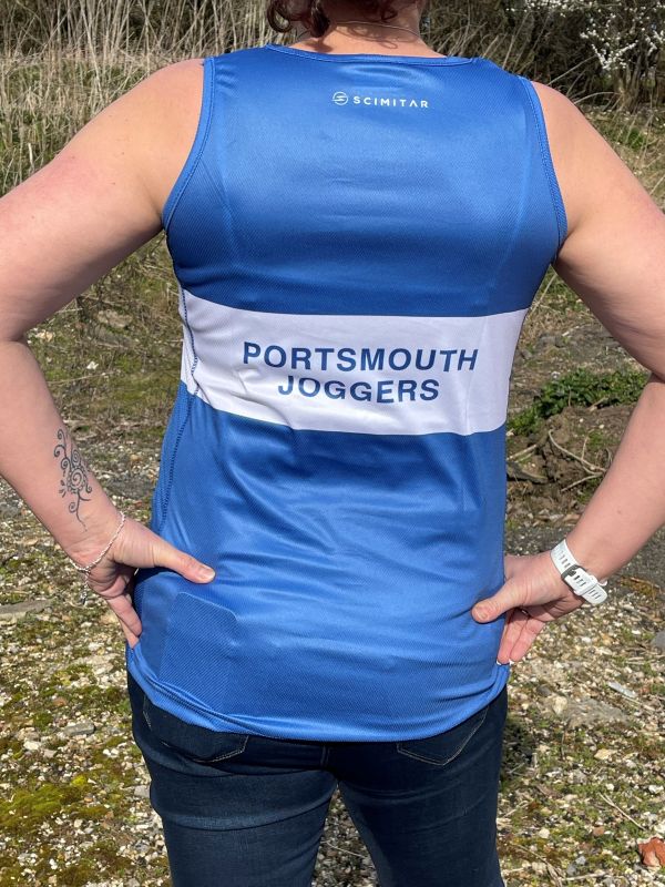 Blue and White Ladies Club Vest (as viewed the rear)